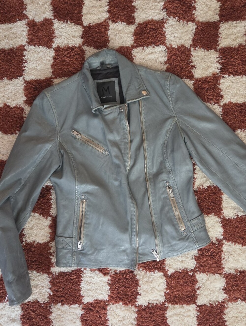 Mauritius Light Blue Leather Moto Jacket